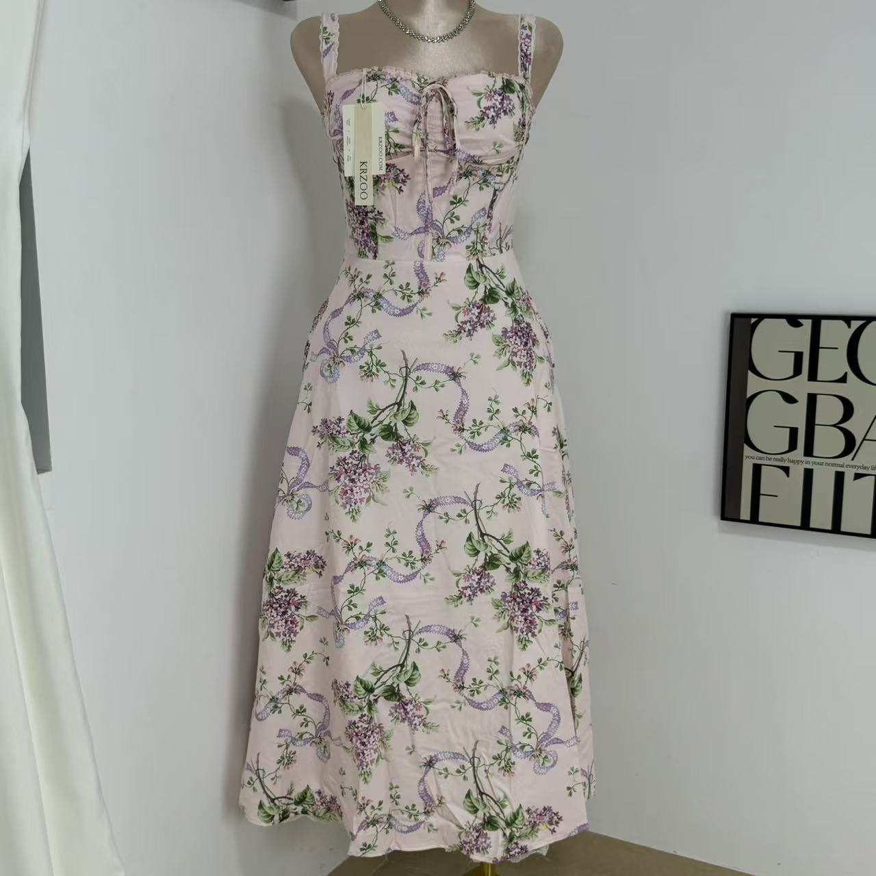 Floral print long dress, lace dress