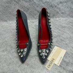 Beaded pointed metal buckle high-heeled shoes
