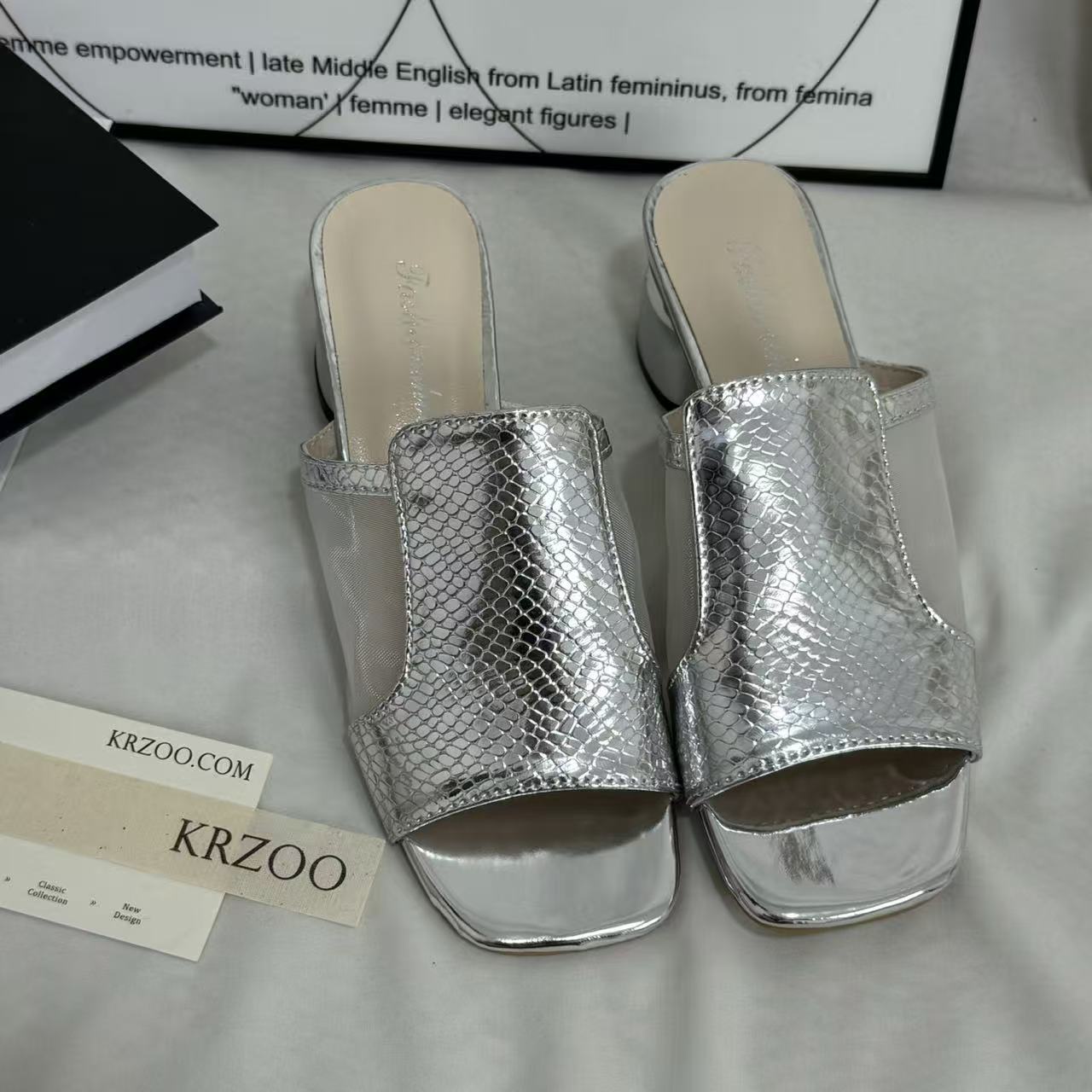 Mesh Chunky Heeled Open-Toe Sandals