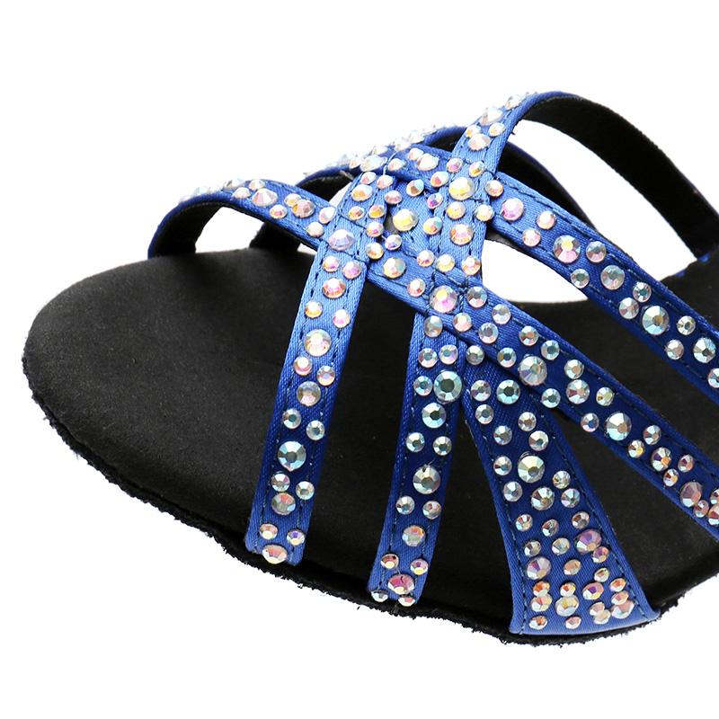 Women's Blue Black Satin & Rhinestones Sandal Customized Heel Latin Dance Heels