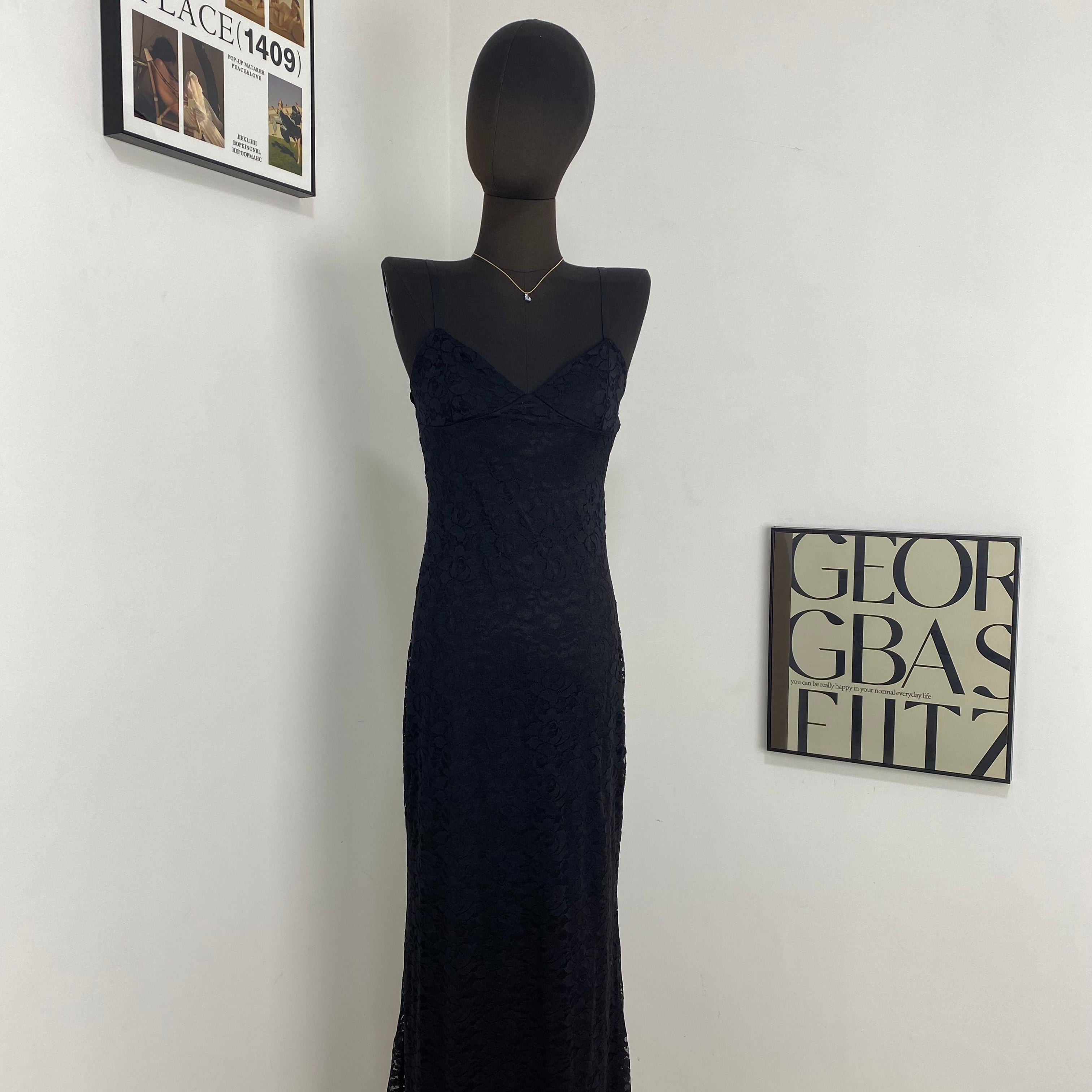 Black V-neck Lace Dress