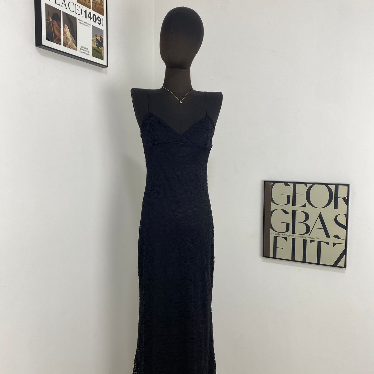 Black V-neck Lace Dress