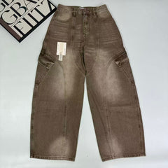 Contrasting color curved knife-shaped jeans