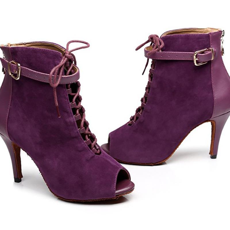 Women's Purple Suede Customized Heel Dance Boots Salsa Dance Shoes