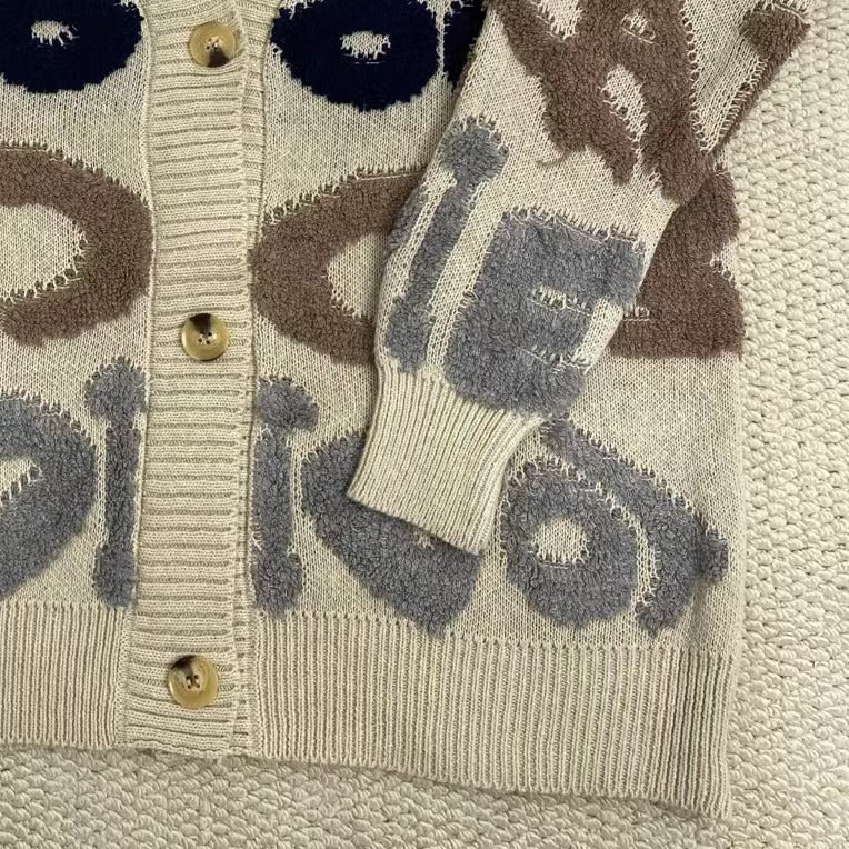 Letter Jacquard Cardigan Sweater