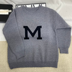 Solid Color Letter Sweater
