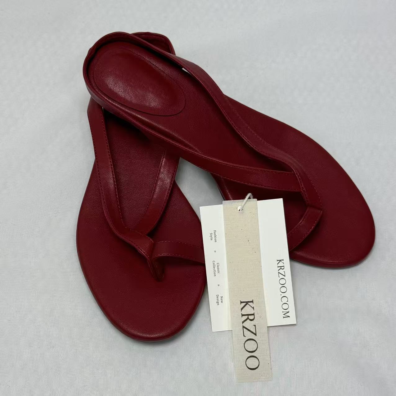Fine ribbon pointed round-toed flip-flops