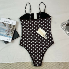 Dot pattern U-neck one-piece swimming suit