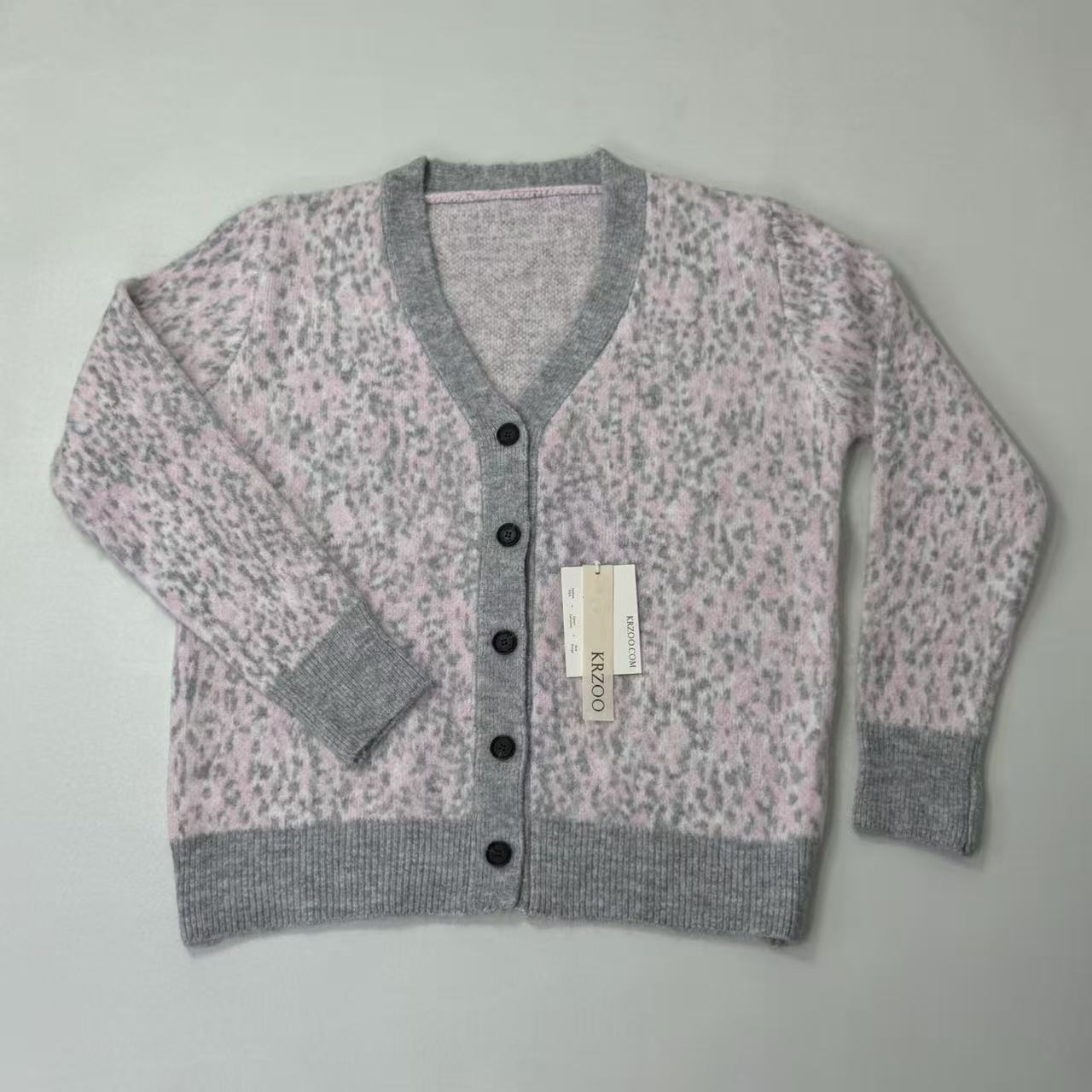 Leopard print V-neck cardigan sweater jacket