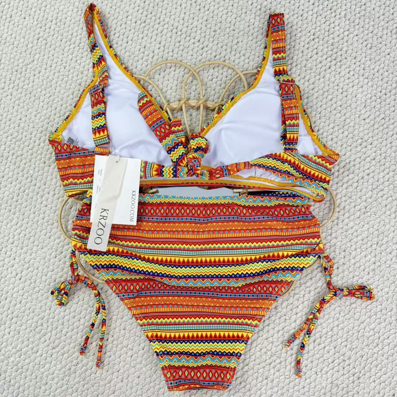 Colorful striped one-piece swimsuit