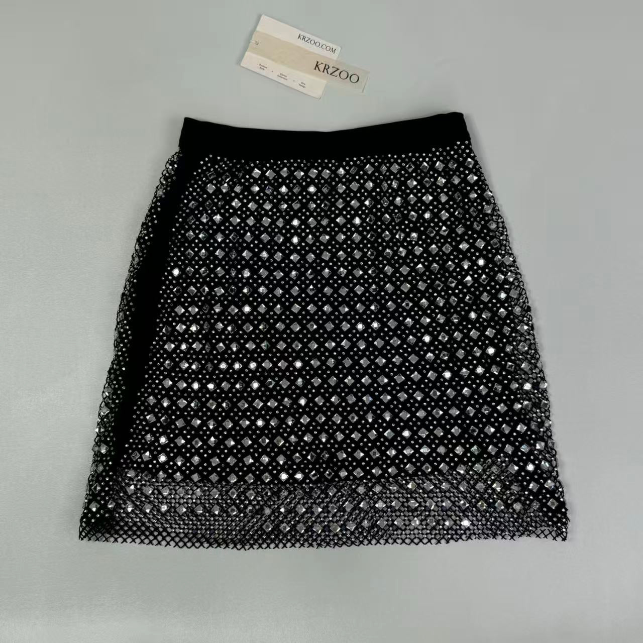 Beaded and rhinestone-studded half-length skirt