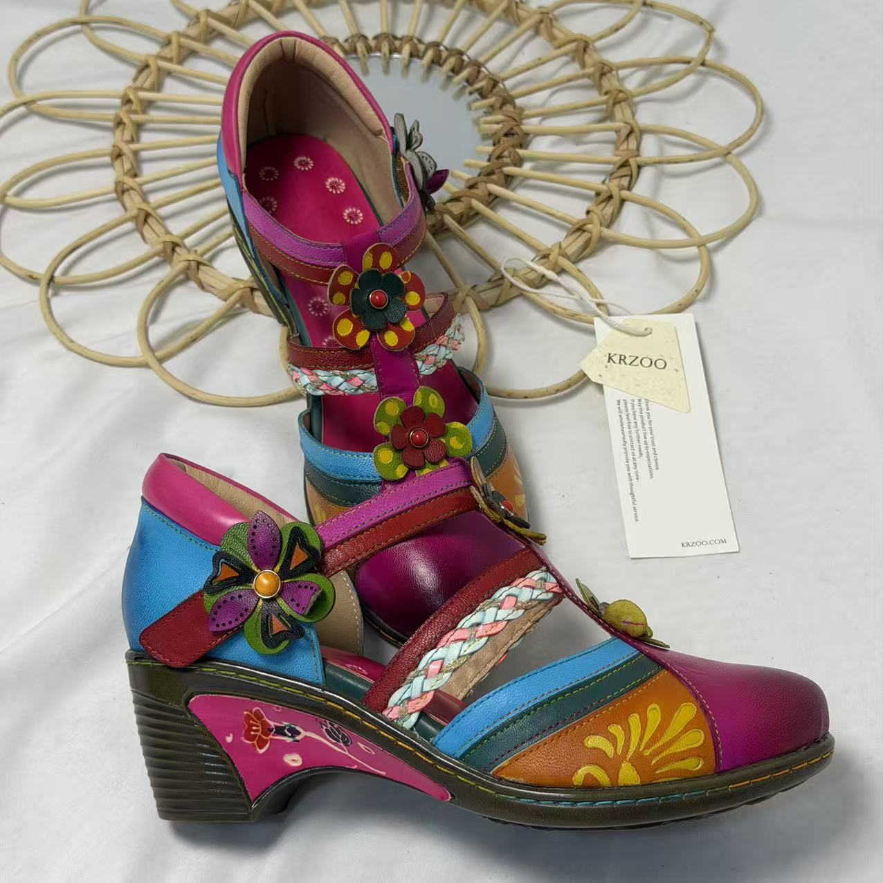 Floral color-block wedge heels
