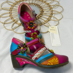 Floral color-block wedge heels