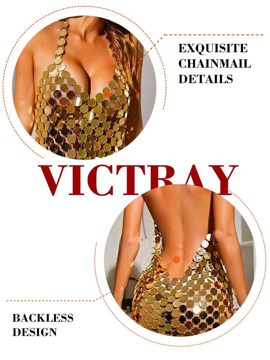 Gold Chainmail Mini Dress for Cocktail Party