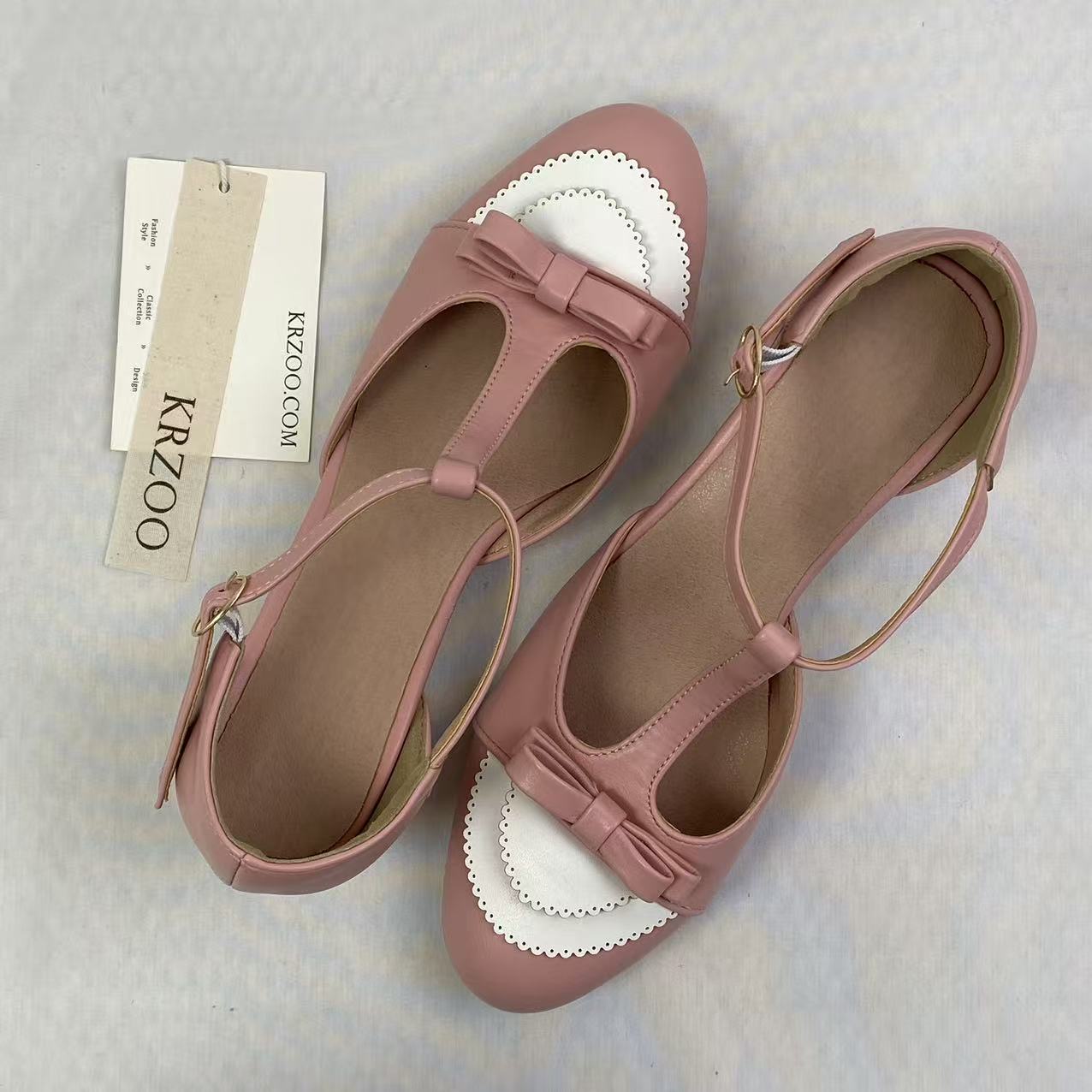 T-shaped buckle mid-calf shoes