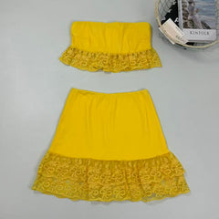 Strapless bust-hugging skirt with lace set