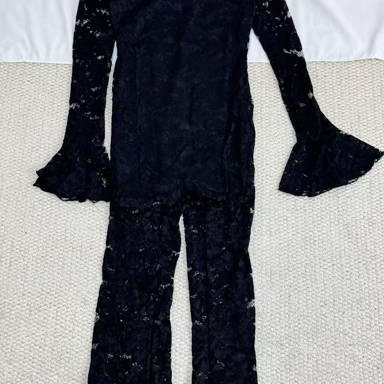 Lace Jumpsuit With Slit Flared Sleeves