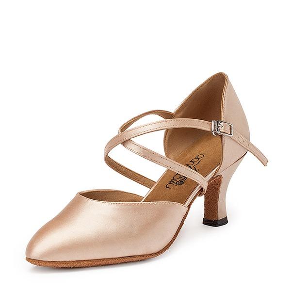 Women's Flesh Pink Satin Customized Heel Closed Toe Ballroom Dance Shoes Modern Shoes