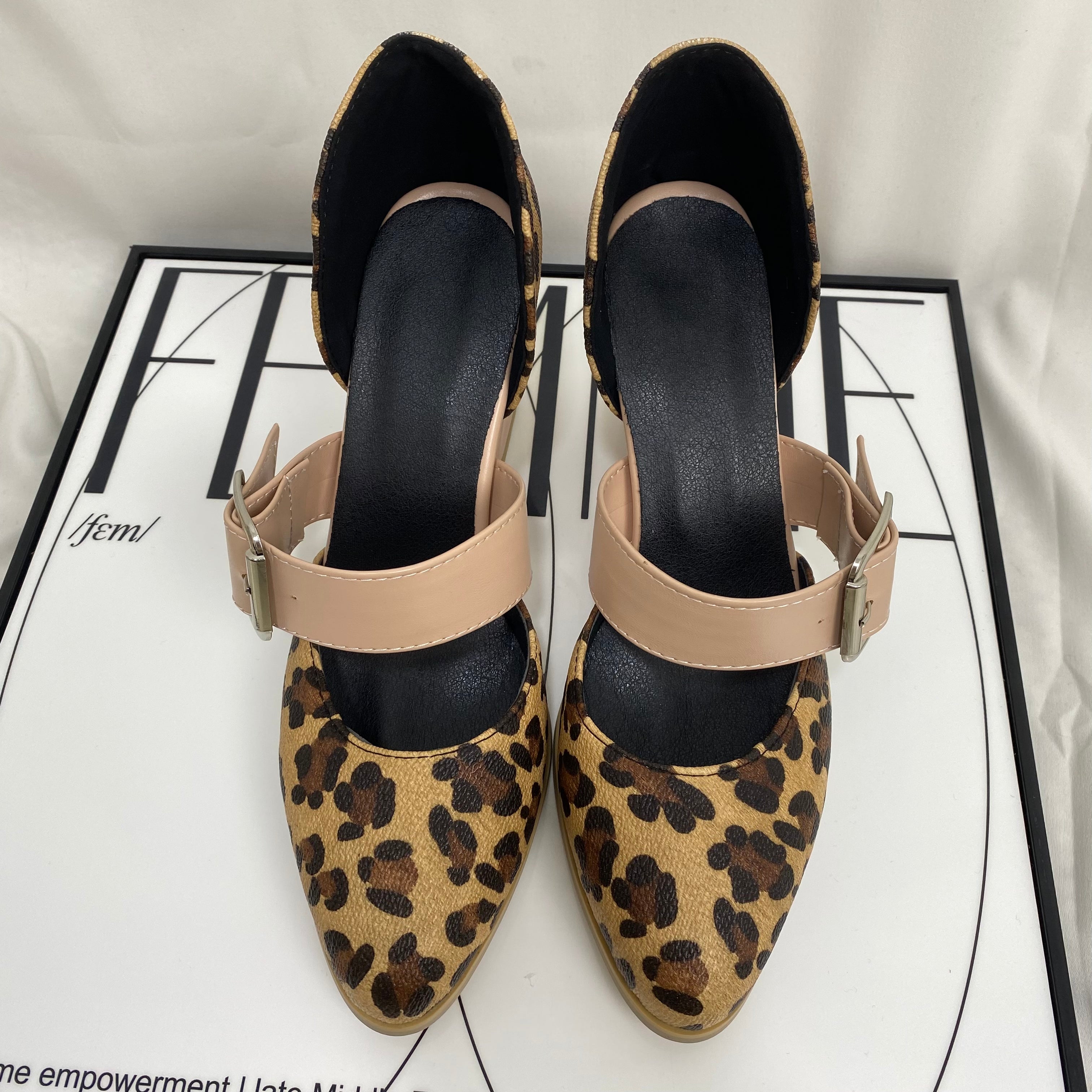 Leopard Print Sandals With Belt Buckle