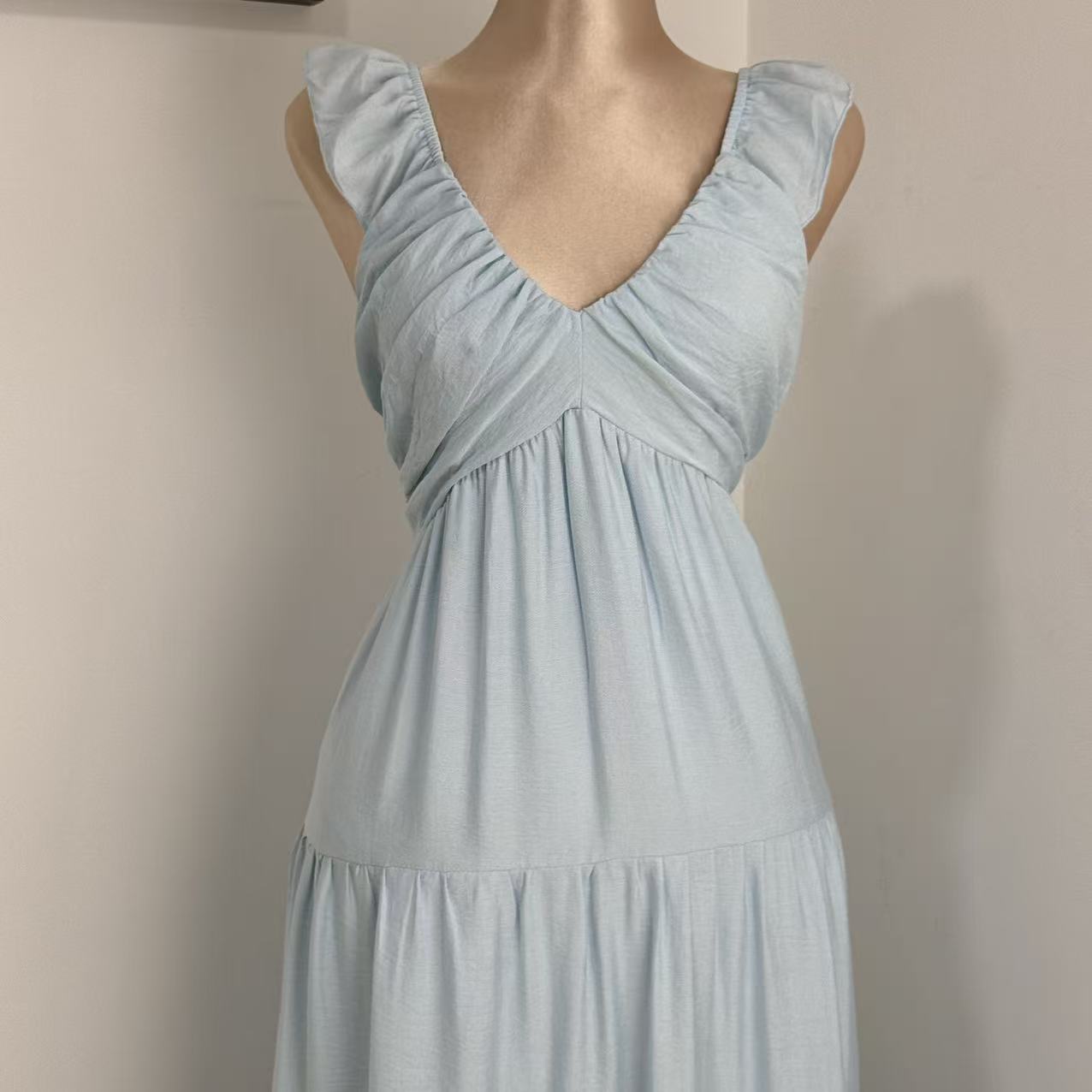 V-Neck Cotton-Linen Lace Dress
