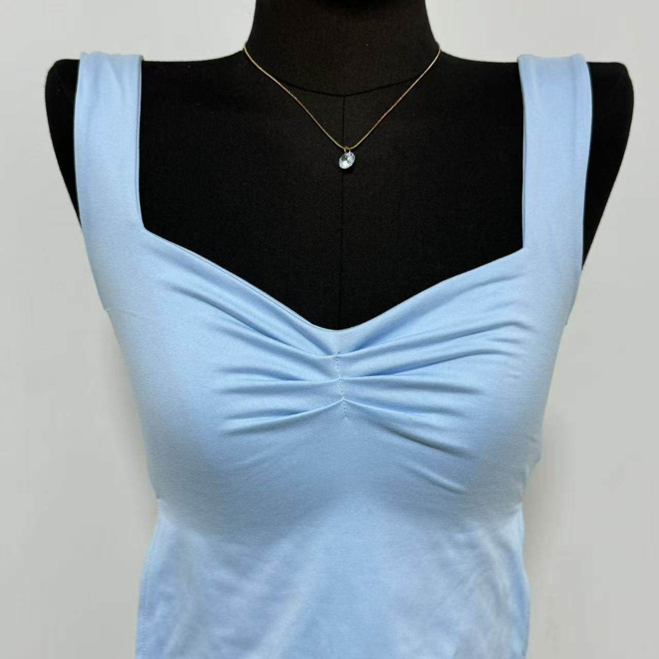 Square-Neck Slit Double-Layer Vest