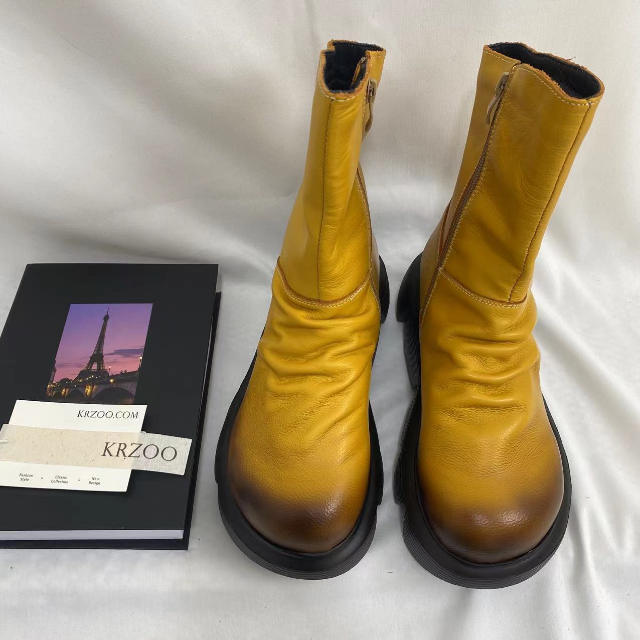 Platform Pleated Ankle Boots