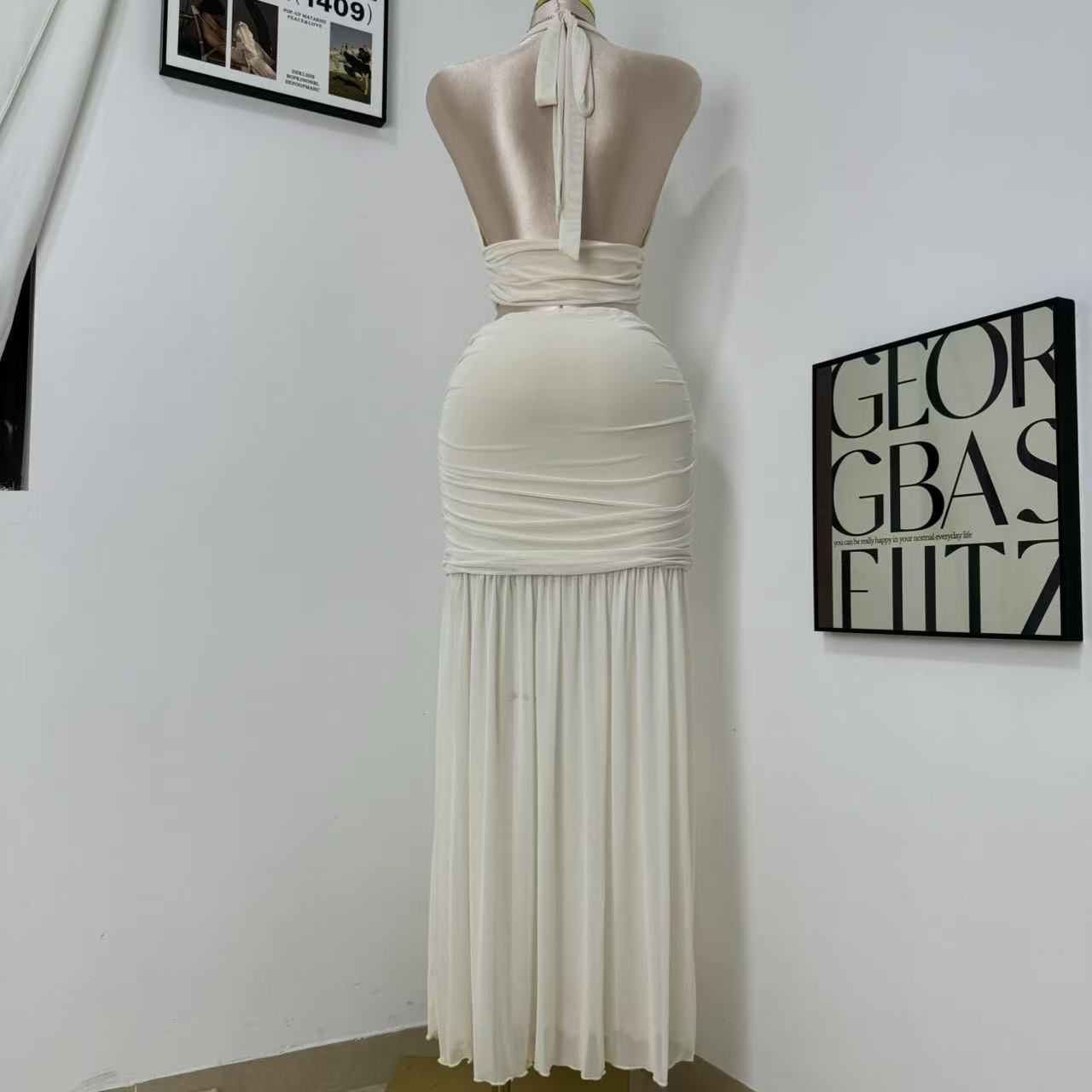 V-Neck Mesh Two-Piece Set