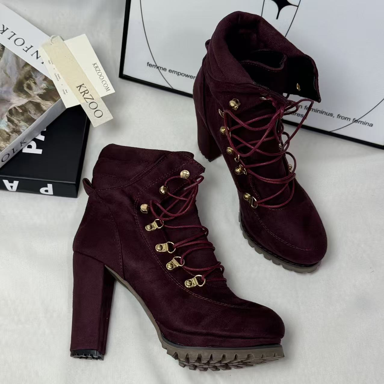 Front lace-up buckle boots