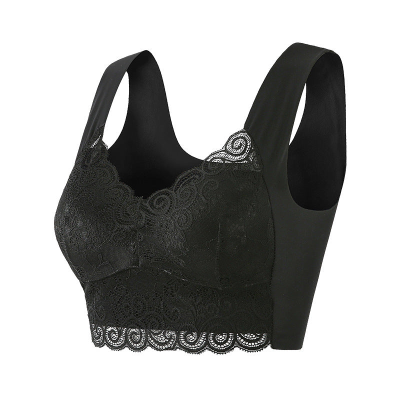 Gathered Thin Lace Large Size Sports Bra Without Wire