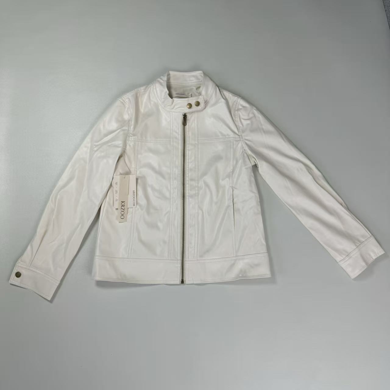 Standing collar PU leather motorcycle jacket