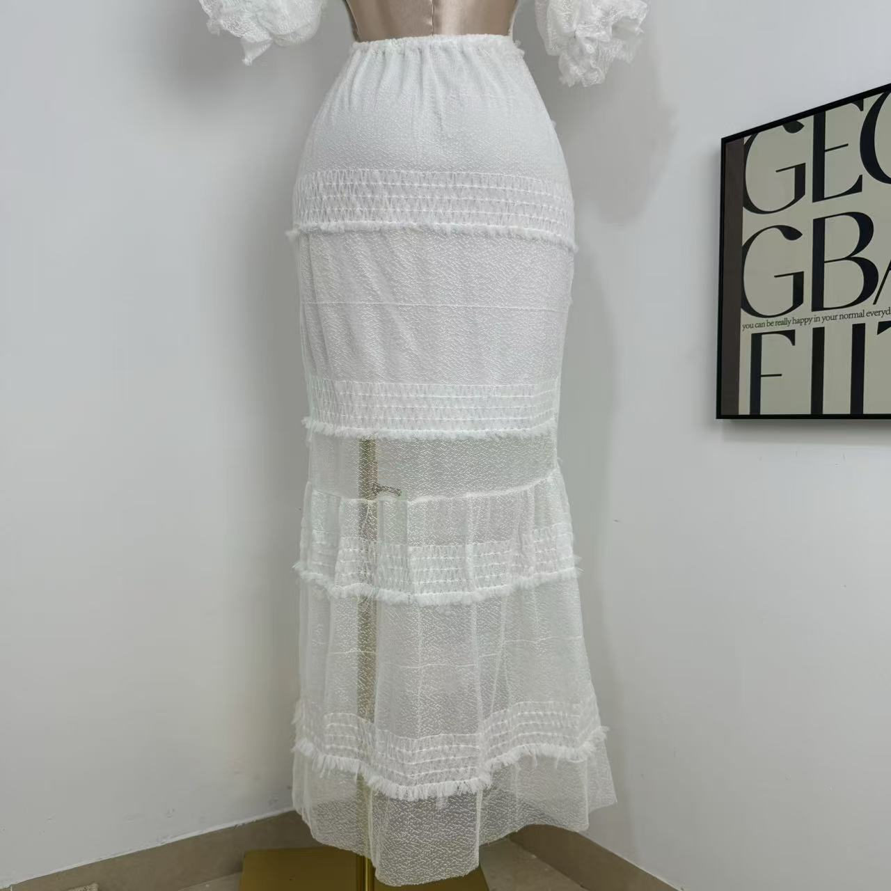 White Lantern Sleeve Suspender Dress