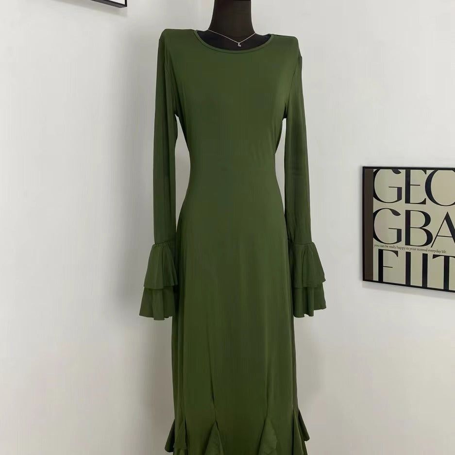 Elegant Tie-Waist Fitted Ruffle Dress