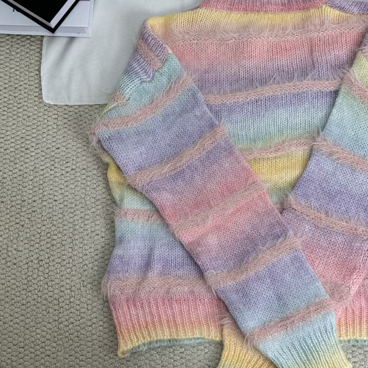 Gradient Striped Crew Neck Sweater