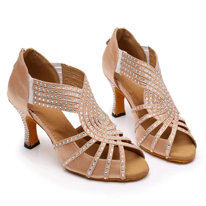 Women's Satin Customized Heel Ballroom Dance Shoes Latin Shoes