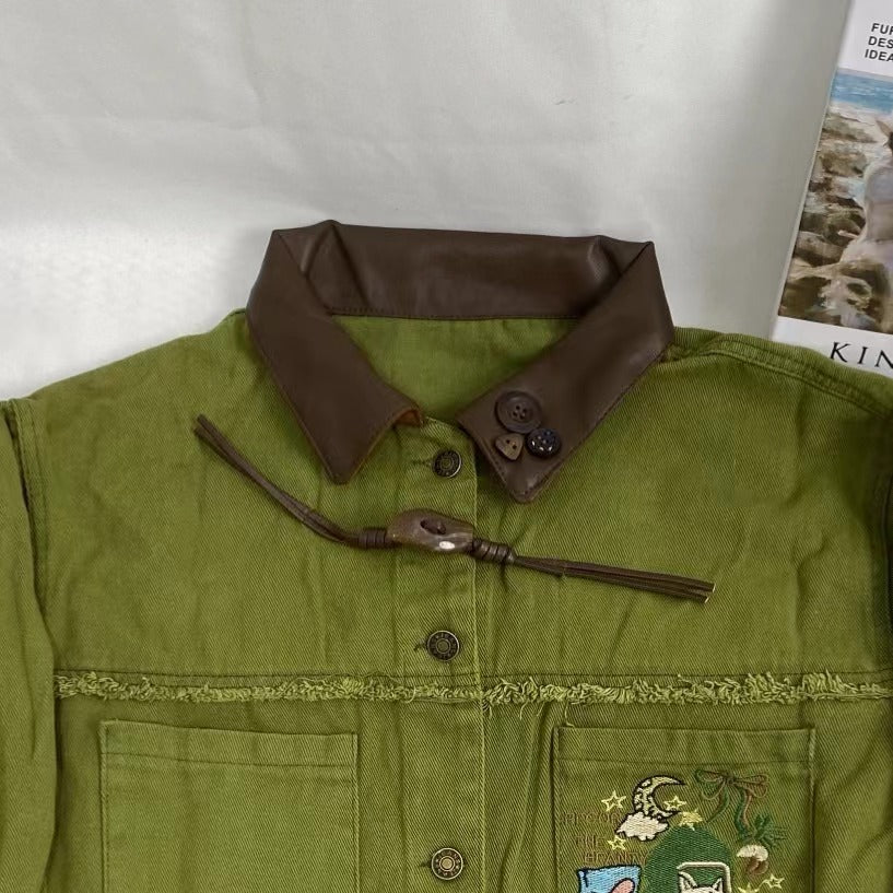 Embroidered Brushed Denim Jacket