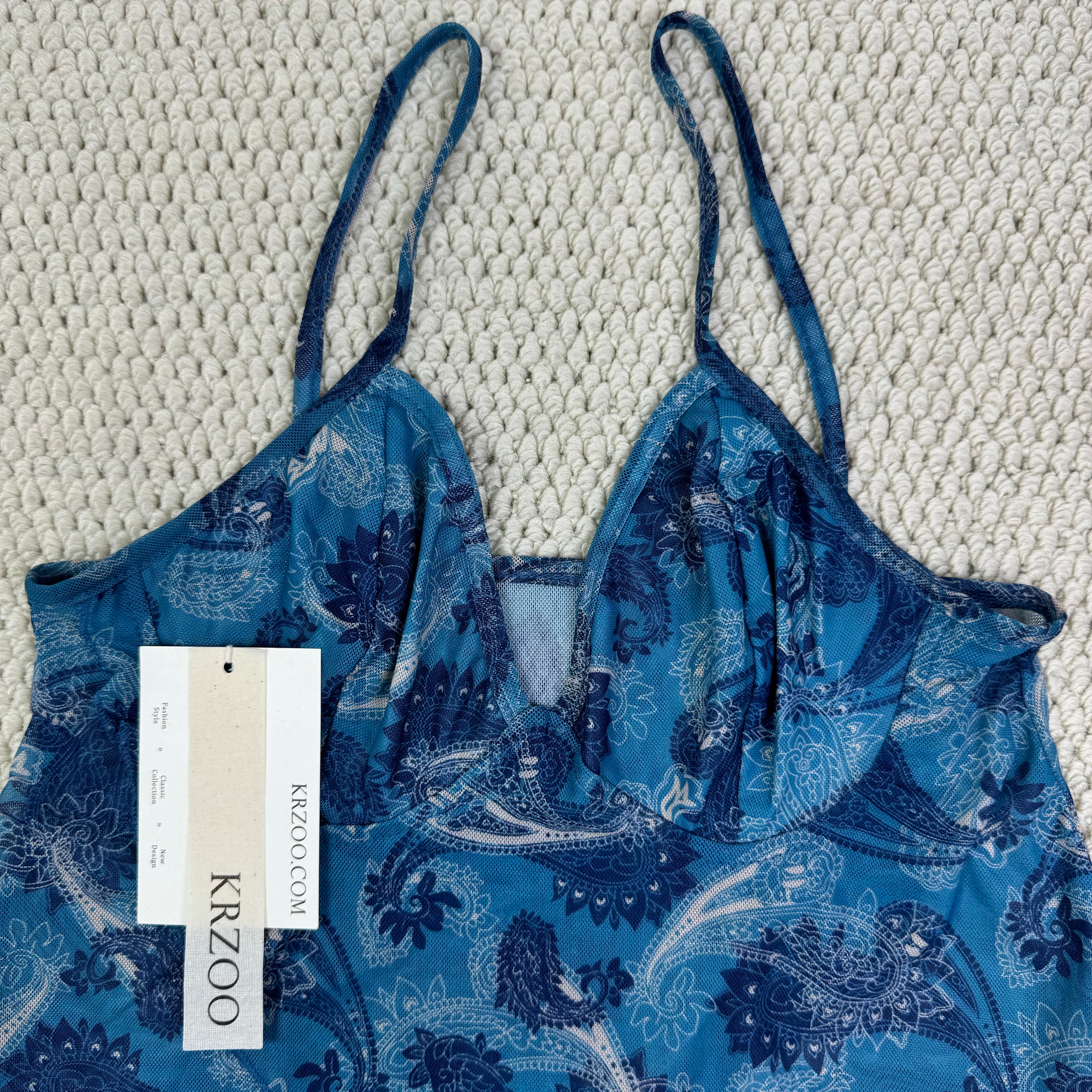 Strapless sheer mesh printed babydoll top