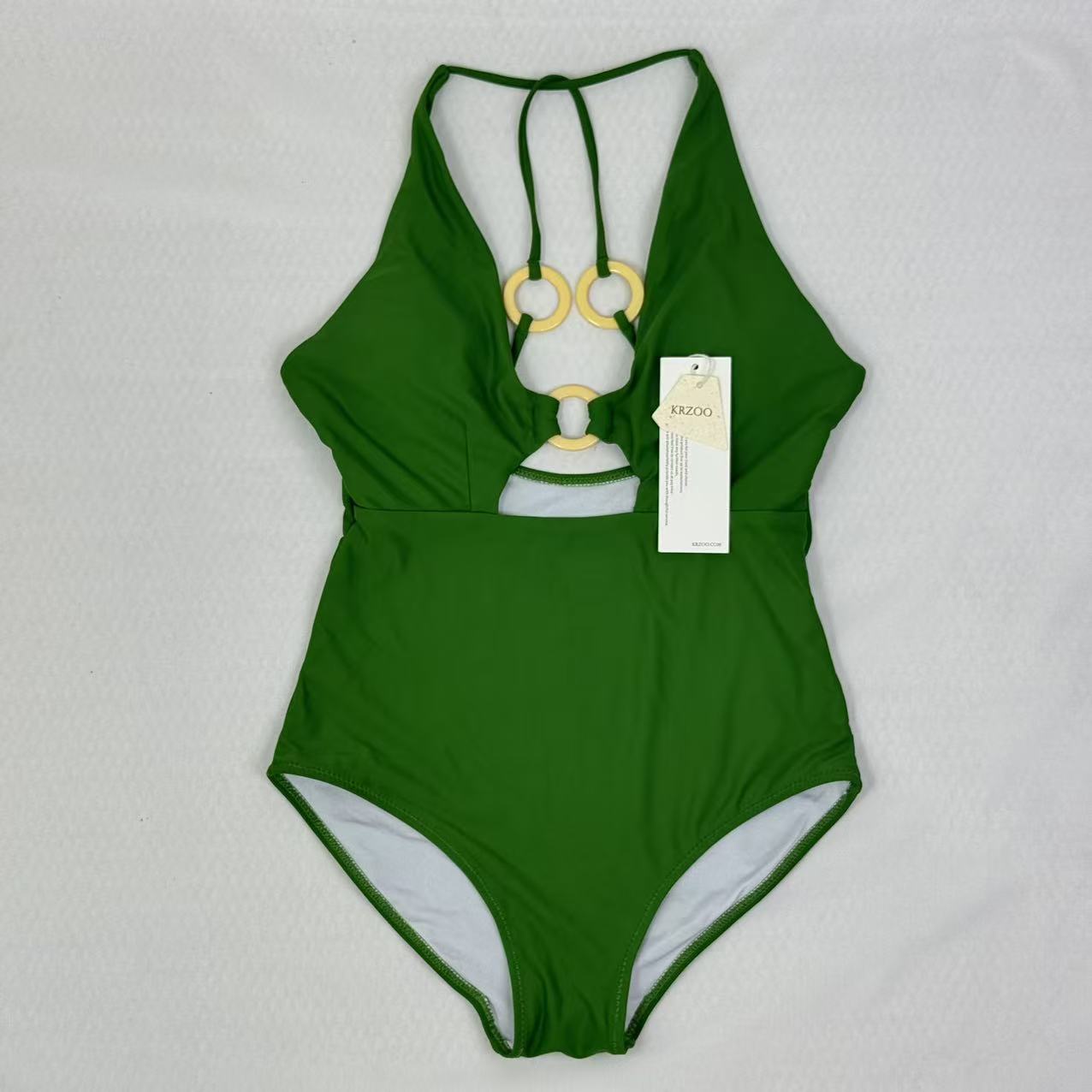 Shaping V-neck revealing-back swimming suit