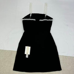 Beaded belt pure color short dress