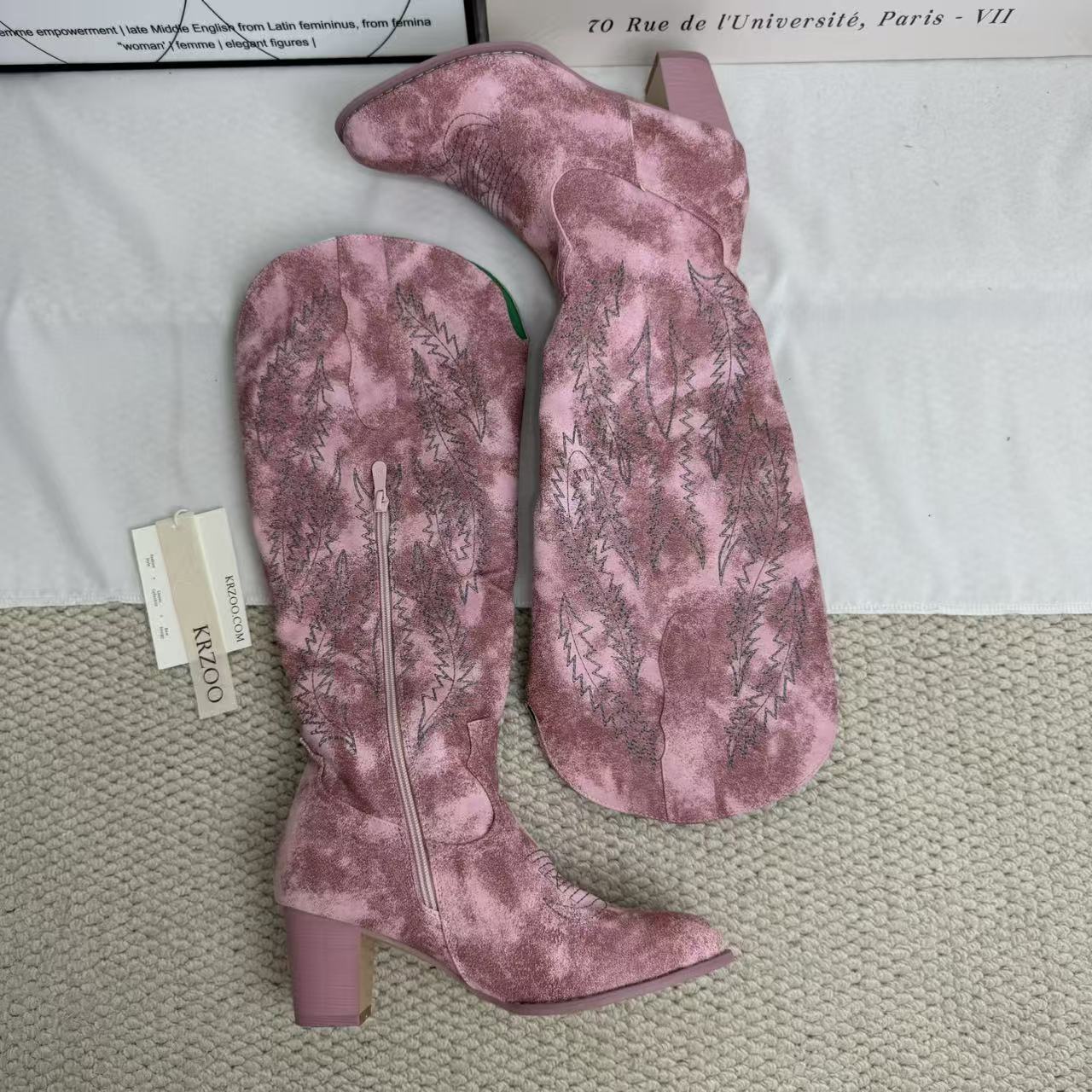 National style embroidered high-heeled boots