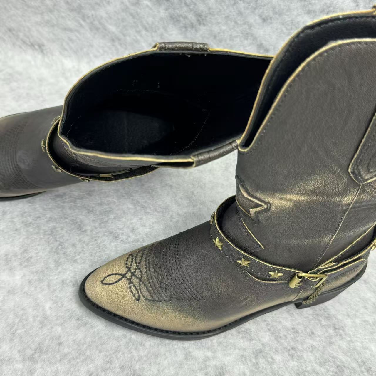 Painted and distressed western cowboy boots
