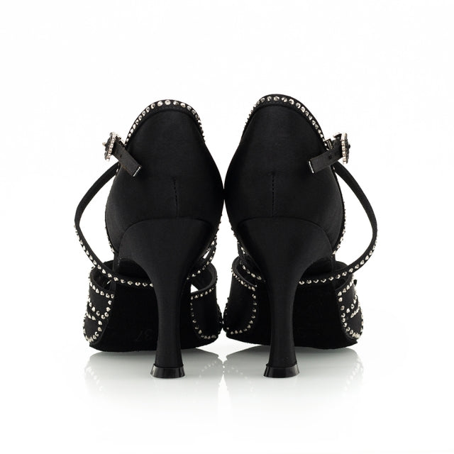 Women's Black Satin Customized Heel Ballroom Dance Shoes Latin Dance Shoes