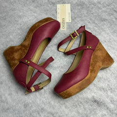 Hook-and-loop cross-laced high-cushion heel sandals