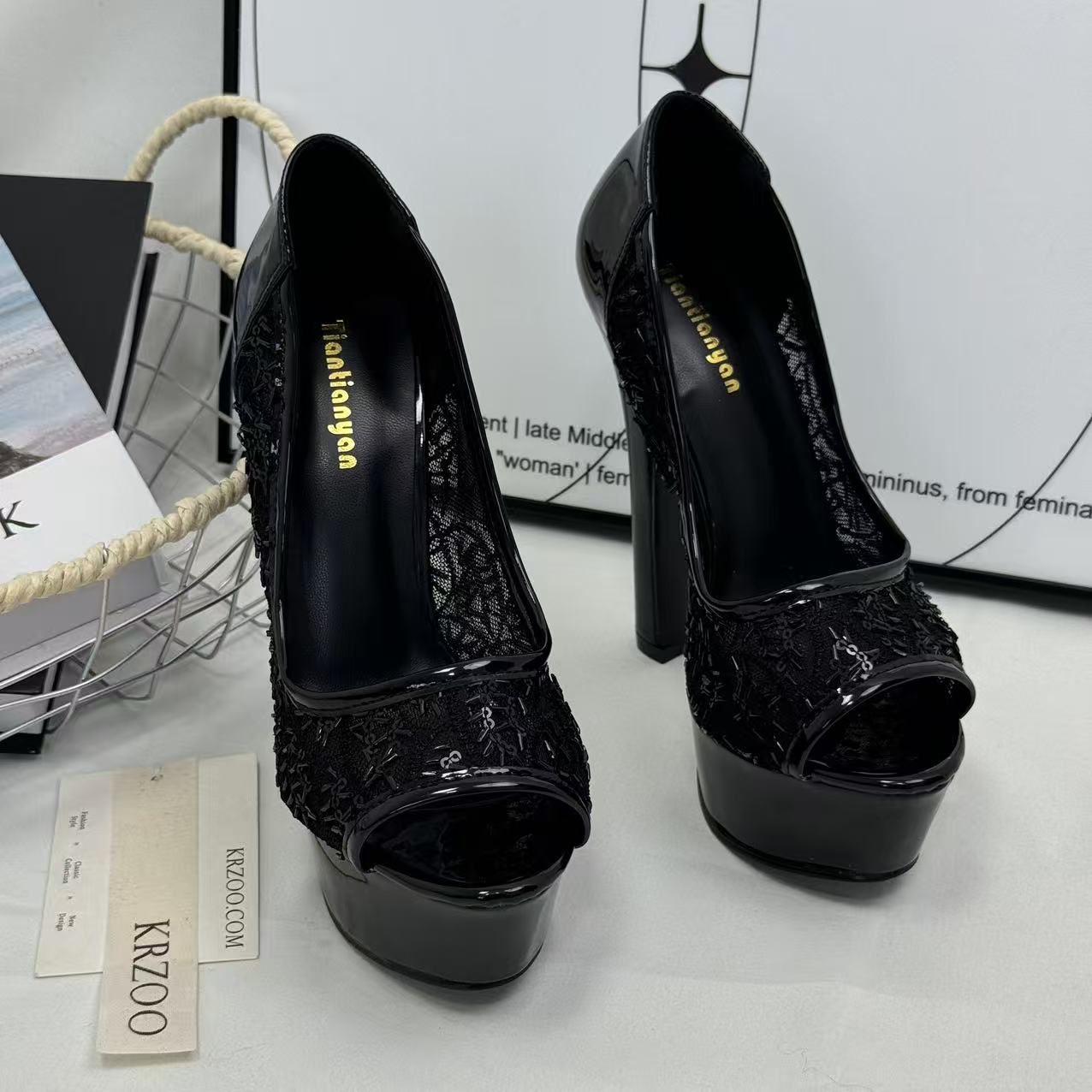 Lace open-toe stiletto heels