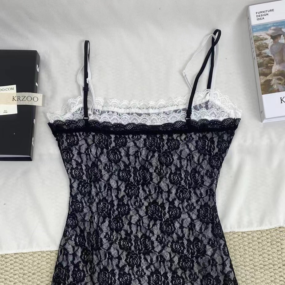 Black And White Lace Strap Dress