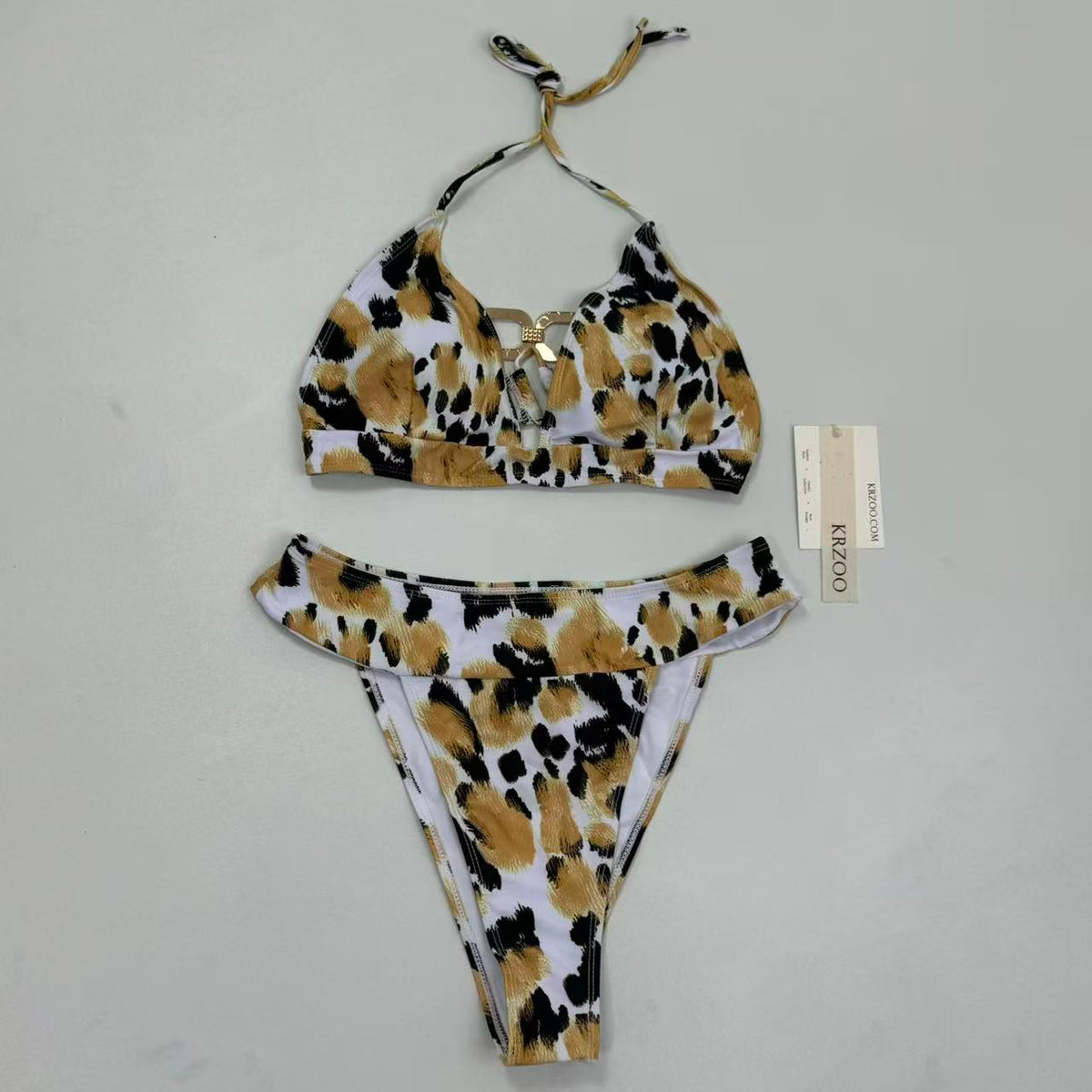 Leopard print two-piece swimming suit set