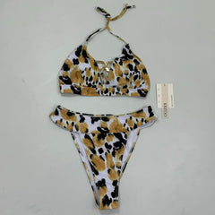 Leopard print two-piece swimming suit set