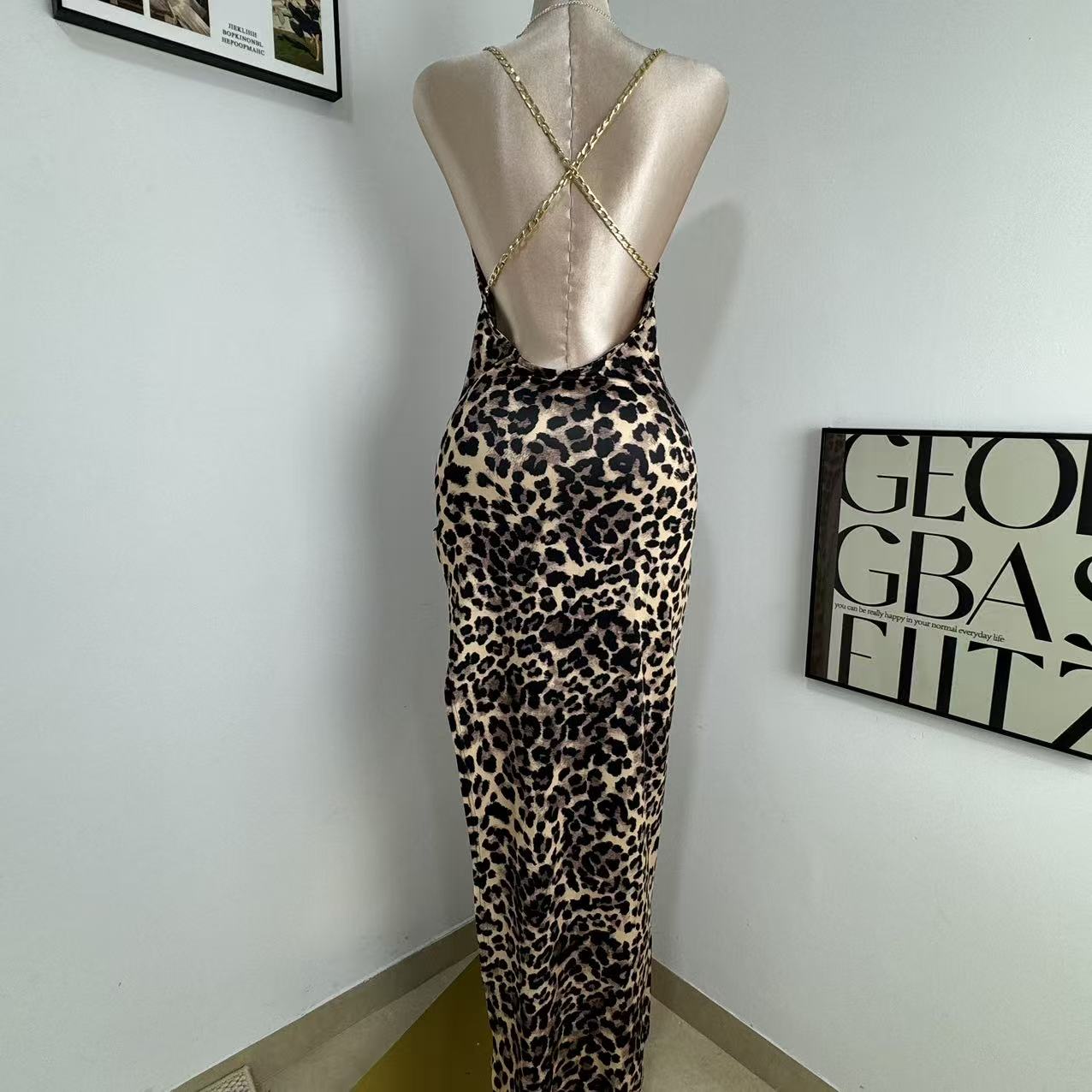 Irregular High-Slit Leopard Print Dress