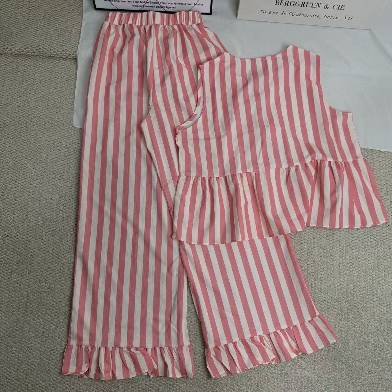 V-neck striped lace-up pants casual suit