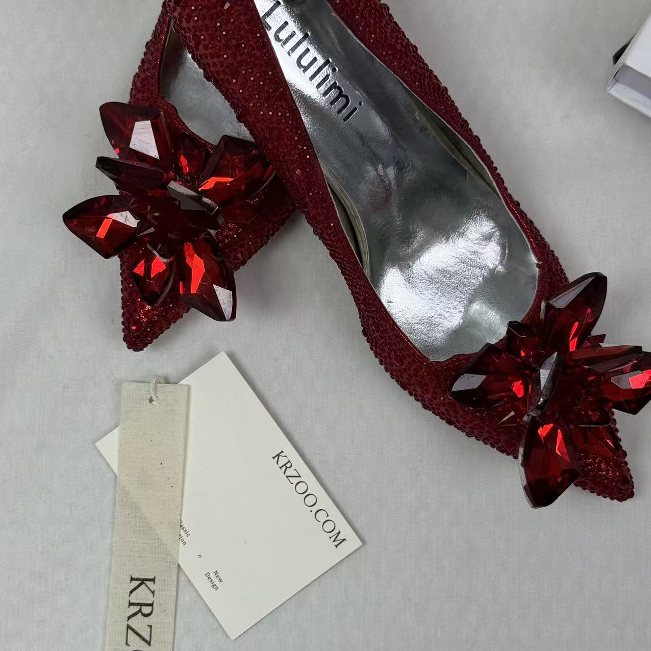 Pointed-toe rhinestone high heels