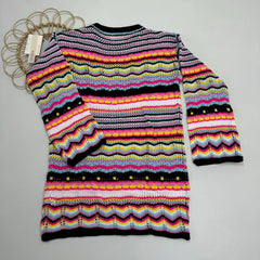 Rainbow-striped pullover mid-length sweater